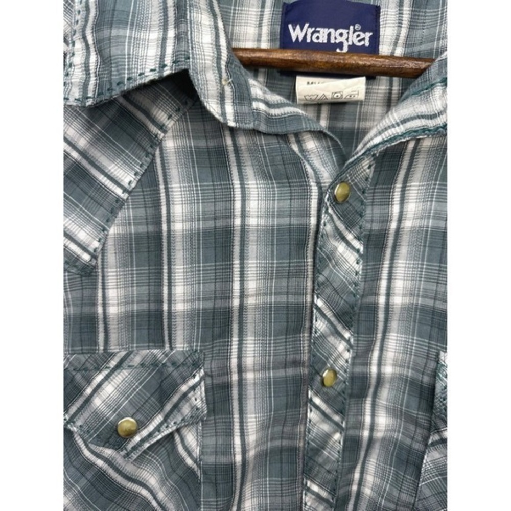 Wrangler‎ Western Plaid Snap Shirt – XL – Pearl Snaps, Blue/Green Gray Check - Picture 3 of 6